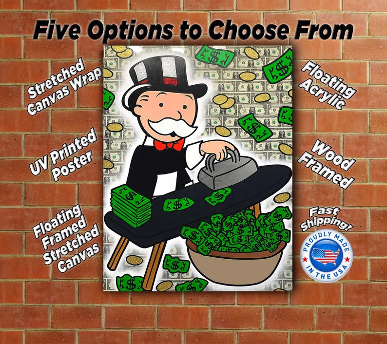 Alec Monopoly Ironing Money Canvas Wrap Floating Framed Canvas UV