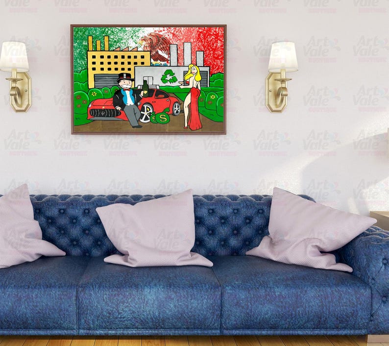 Alec Monopoly Recycling Money Canvas Wrap Floating Framed Canvas UV