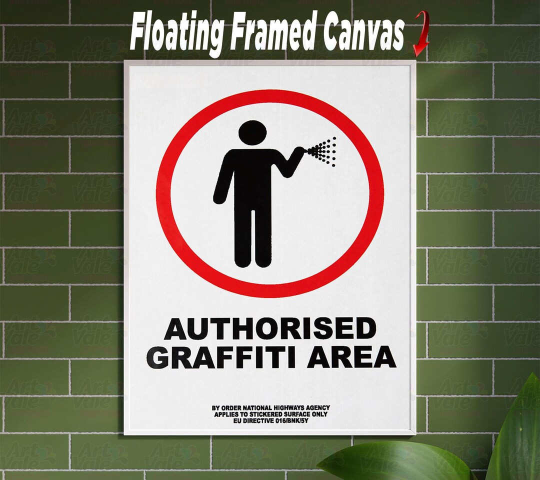 Banksy Authorized Graffiti Area Canvas Wrap Floating Framed Canvas UV