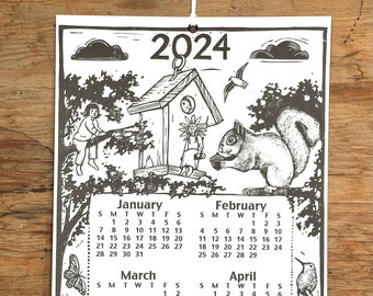 2024 Block Printed Wall Calendar