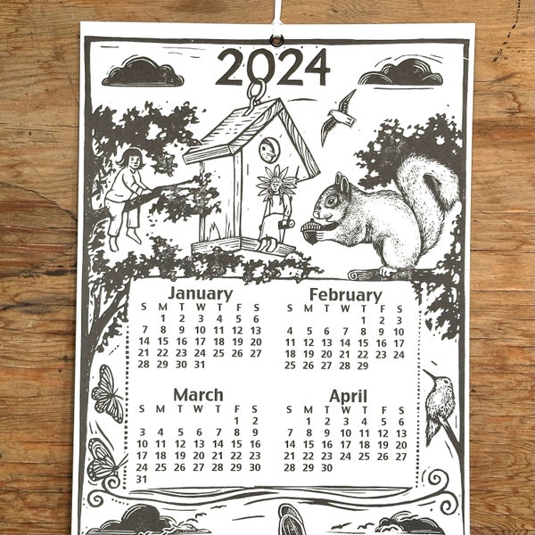 2024 Block Printed Wall Calendar