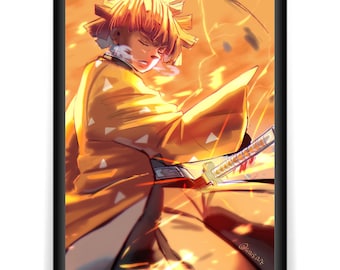 Zenitsu Agatsuma Poster, Anime print, Demon Slayer, Artwork, Wall art
