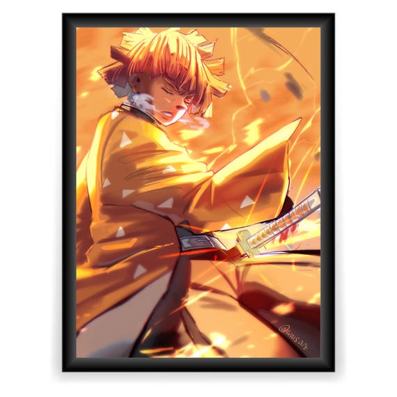 Zenitsu Agatsuma Poster, Anime Print, Demon Slayer, Artwork