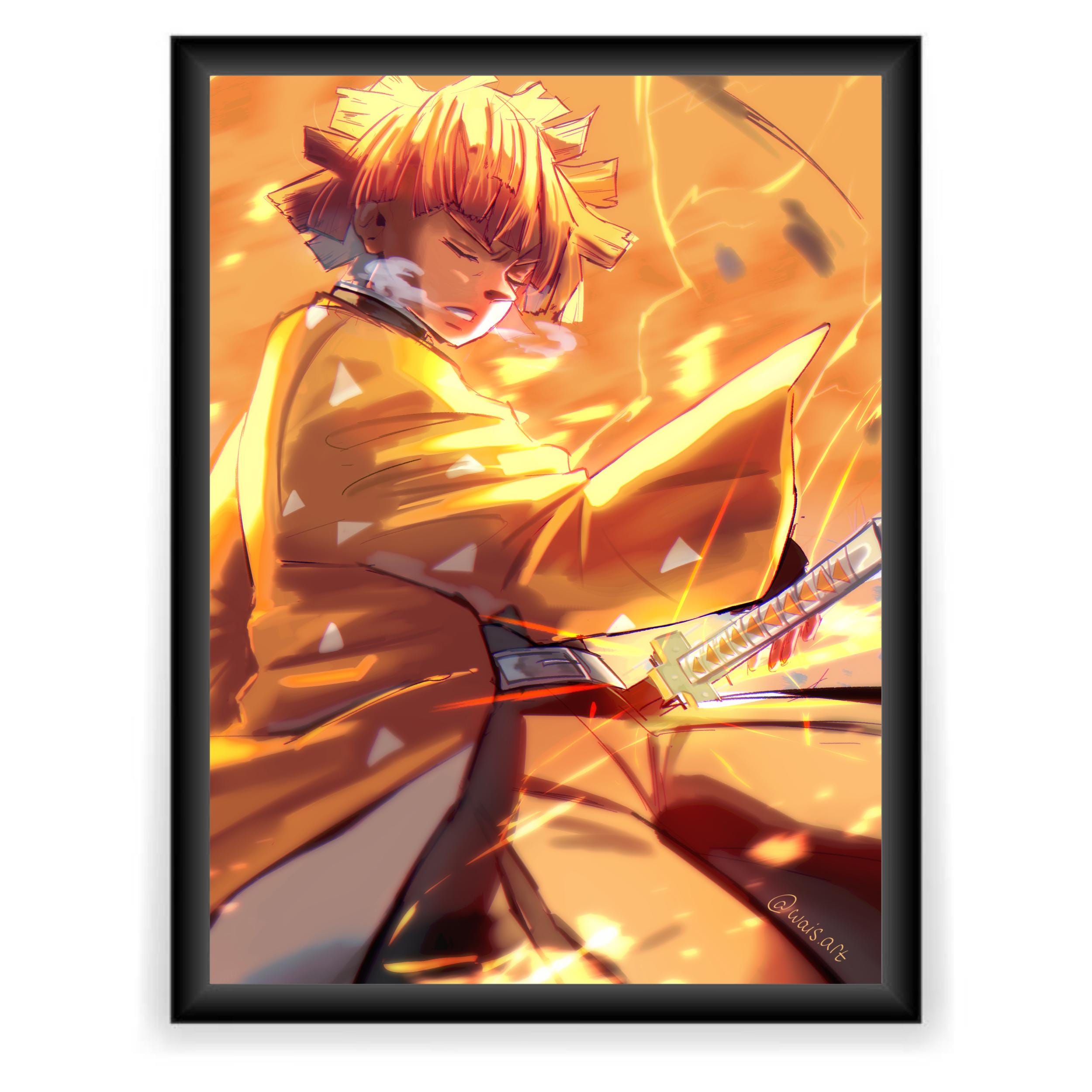 Zenitsu Agatsuma Poster, Anime Print, Demon Slayer, Artwork