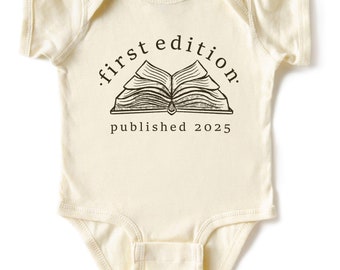 First Edition Published Onesie®, Custom Baby Shower Gift, Personalized Book Onesie®, Custom Year Natural Bodysuit, Vintage Book Baby Reveal