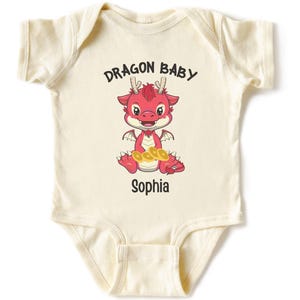 Custom Dragon Baby Onesie®, Baby Shower Gift, Personalized Pregnancy Reveal Outfit, Funny Dragon Natural Baby Bodysuit, Cute Dragon Baby Tee