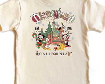 Disneyland California Kids Christmas Shirt, Mickey and Friends Holiday Gift, Disneyworld Castle Toddler Xmas Tee, 1 Year Old Baby Onesie®