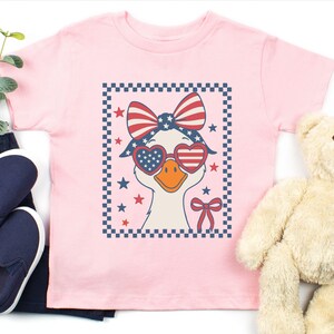 Retro Goose 4th of July Kids Shirt, 4th of July Gift, Checkered Goose 4th of July Toddler Tee, Cute Goose Siblings Matching Shirt, Goose Tee