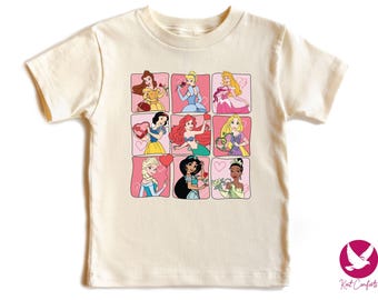 Disney Princess Kids Shirt For Valentine&#39;s Day, Unique Valentine Gift For Girls, Girls Princess Valentines Day Tee, Girly Valentine T-shirt