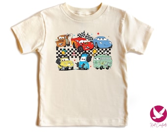 Checkered Disney Cars Toddlers Shirt, Lightning McQueen Gifts For Kids, McQueen and Friends T-Shirt, Tow Mater Tee, Cars Movie Baby Outfit