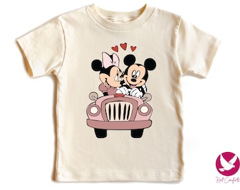 Mickey Minnie Love Car Kids Valentine Shirt, Valentine Gift For Kids, Mickey Mouse Toddlers Valentine's Day Tee, Disney Valentine Onesie®