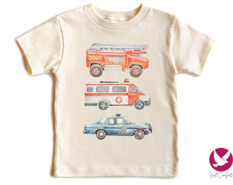 Emergency Rescue Vehicles Kids Shirt, Birthday Gift For Boys, Police Car Fire Truck Ambulance Toddler Tee, Rescue Vehicles Onesie®