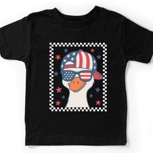 Retro Goose 4th of July Kids Shirt, 4th of July Gift, Checkered Goose 4th of July Toddler Tee, Cute Goose Siblings Matching Shirt, Goose Tee