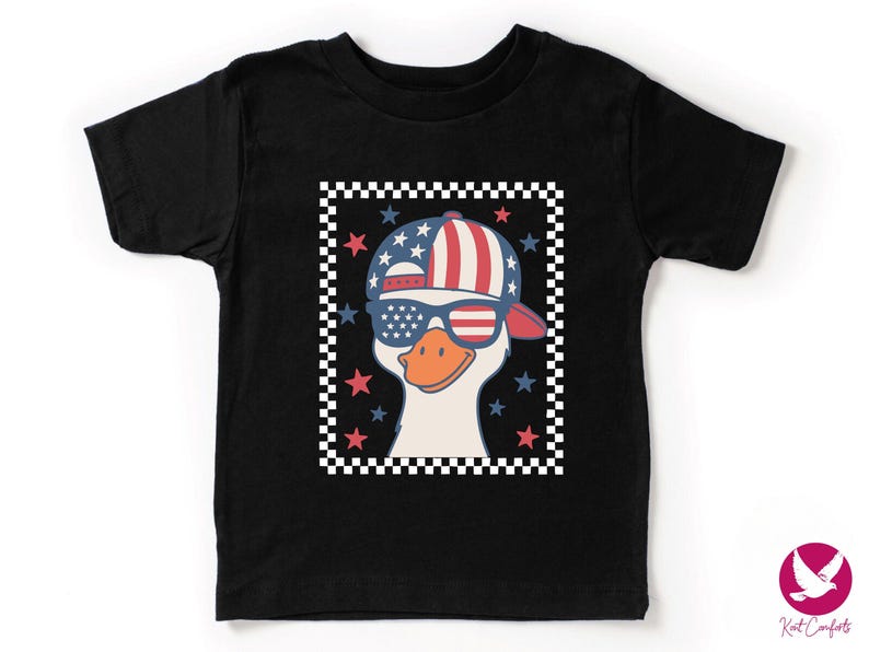 Retro Goose 4th of July Kids Shirt, 4th of July Gift, Checkered Goose 4th of July Toddler Tee, Cute Goose Siblings Matching Shirt, Goose Tee