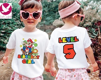 Custom Mario Friends Birthday Girl Shirt, Unique Birthday Gift For Girls, Personalized Mario Birthday Girl Toddler Tee, Super Mario Baby Tee