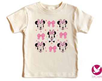 Minnie Mouse Coquette Bow Girls Shirt, Unique Disney Minnie Girly Gifts, Trendy Disney T-Shirt For Girls, Disneyland Minnie Baby Girl Tee