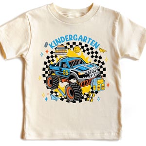 Custom Monster Truck Back To School Shirt, School Gift For Kids, Checkered Monster Truck Kids Tshirt, First Day of School Tee, School Outfit