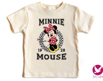 Vintage Disney Minnie Mouse Shirt, Retro Disney Minnie Gift For Girls, Checkered Minnie Mouse Toddler Tee, Classic Minnie Mouse 1928 Onesie®