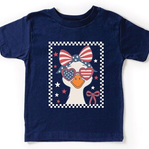 Retro Goose 4th of July Kids Shirt, 4th of July Gift, Checkered Goose 4th of July Toddler Tee, Cute Goose Siblings Matching Shirt, Goose Tee