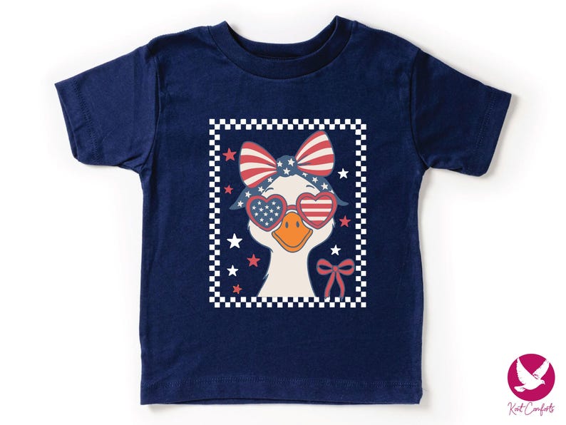 Retro Goose 4th of July Kids Shirt, 4th of July Gift, Checkered Goose 4th of July Toddler Tee, Cute Goose Siblings Matching Shirt, Goose Tee