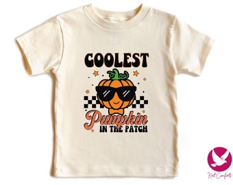 Coolest Pumpkin In The Patch Shirt, Retro Pumpkin Sunglasses Tshirt, Halloween Kids Gift, Checkered Pumpkin Toddler Tee, Boy Coolest Pumpkin
