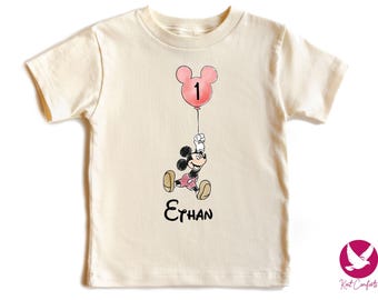 Custom Mickey Balloon Kids Birthday Shirt, Birthday Gift For Kids, Personalized Mickey Friends Toddler Tee, Vintage Disney Trip Kids T-shirt
