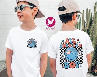 Checkered American Boy Shirt, Gift For Boys, Retro 4th of July Boys Shirt, Boys Fourth of July Shirt, Patriotic Shirt, Independence Day Tee