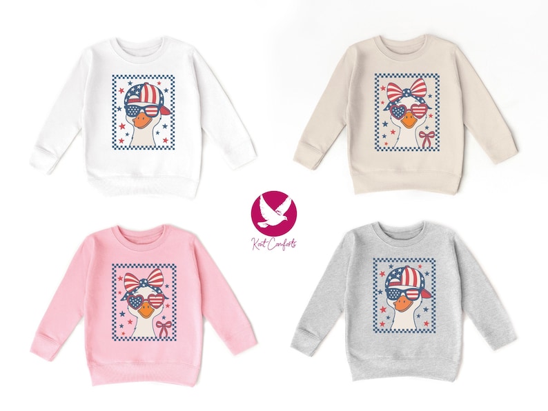 Retro Goose 4th of July Kids Shirt, 4th of July Gift, Checkered Goose 4th of July Toddler Tee, Cute Goose Siblings Matching Shirt, Goose Tee