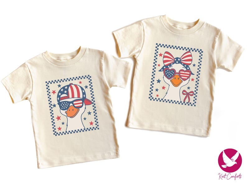 Retro Goose 4th of July Kids Shirt, 4th of July Gift, Checkered Goose 4th of July Toddler Tee, Cute Goose Siblings Matching Shirt, Goose Tee