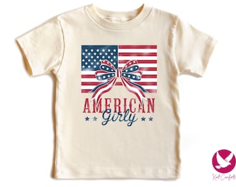 American Girly Coquette 4th of July Shirt, 4th of July Gift For Girls, Fourth of July Girls Patriotic Shirt, American Flag Girls T-shirt