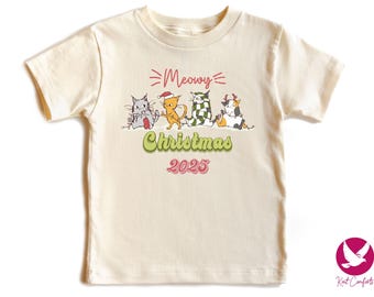 Custom Year Meowy Christmas Kids Shirt, Cat Lovers Xmas Gift, Cat Christmas Toddler Tee, Cute Kittens Holiday Kids T-shirt, Cat Mom Xmas Tee
