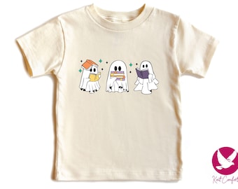 Cute Ghost Kids Shirt, Halloween Gift, Reading Book Halloween Tshirt, Retro Ghosts Toddler Tee, Trendy Spooky Babysuit, Horror Reader Shirts