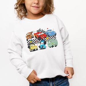 Checkered Disney Cars Toddlers Shirt, Lightning McQueen Gifts For Kids, McQueen and Friends T-Shirt, Tow Mater Tee, Cars Movie Baby Outfit