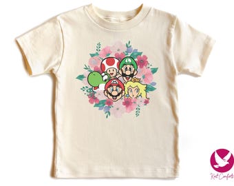 Floral Mario Characters Kids Shirt, Super Mario Gifts For Kids, Mario And Friends Toddler Tee, Super Mario And Luigi T-Shirt, Mario Onesies®