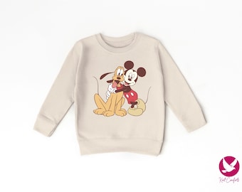 Sudadera vintage de Mickey Pluto de Disney para niños pequeños, regalo único de Mickey para niños, sudadera retro de Mickey Mouse para niños, suéter clásico de Mickey Mouse