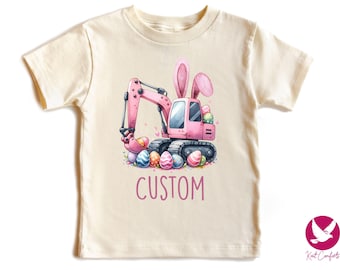Custom Easter Day Excavator Girls Shirt, Girls Easter Day Gift, Personalized Easter Bunny T-shirt, Easter Tee, Easter Day Baby Girl Onesie®