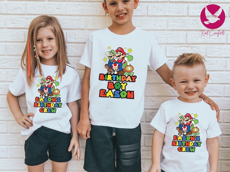 Custom Mario Friends Birthday Boy Shirt, Unique Birthday Gift For Boys, Personalized Mario Birthday Boy Toddler Tee, Super Mario Baby Tee