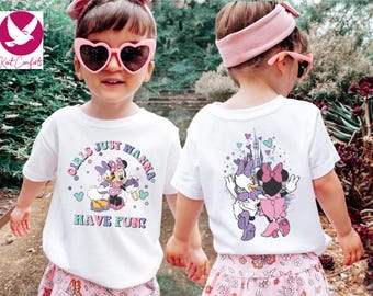 Girls Just Wanna Have Fun Shirt, Trendy Minnie Mouse Gifts, Disney Minnie Daisy Girls T-Shirt, Disneyland Girly Trip Tee, Baby Girls Outfit