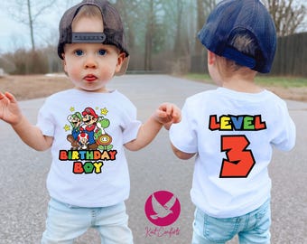 Custom Mario Friends Birthday Boy Shirt, Unique Birthday Gift For Boys, Personalized Mario Birthday Boy Toddler Tee, Super Mario Baby Tee