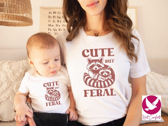 Cute But Feral Raccoon Toddler Shirt, Raccoon Lover Gift, Retro Feral Kid Tshirts, Trendy Raccoon Kids Tee, Cute Raccoon Lover Bodysuits