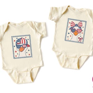 Retro Goose 4th of July Kids Shirt, 4th of July Gift, Checkered Goose 4th of July Toddler Tee, Cute Goose Siblings Matching Shirt, Goose Tee