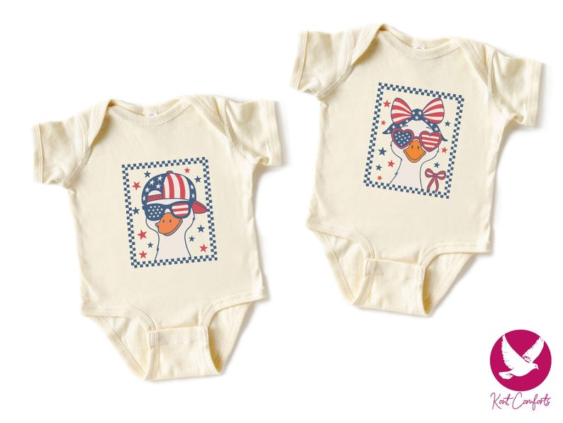 Retro Goose 4th of July Kids Shirt, 4th of July Gift, Checkered Goose 4th of July Toddler Tee, Cute Goose Siblings Matching Shirt, Goose Tee