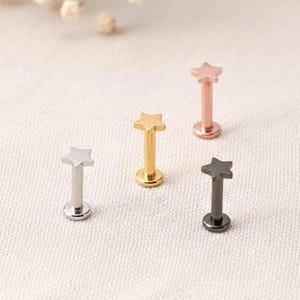 ASTM F136 Titanium Internally Threaded Star Top  Flat Back Stud Labret