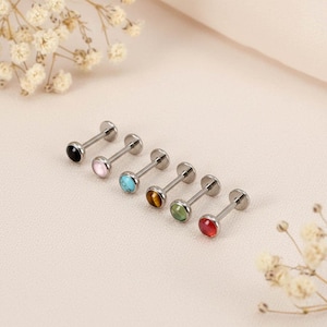 ASTM F136 Titanium Threadless Bezel Stone Flat Back Labret