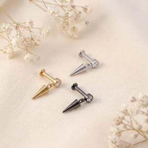 ASTM F136 Titanium Bezel Gem Spike Cone Dangle Internally Threaded Flat Back Labret