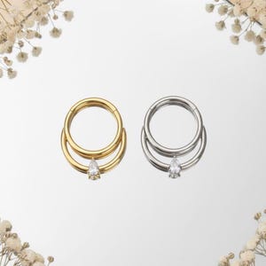 ASTM F136 Titanium Double Loop Teardrop Seamless Clicker Hoop Ring