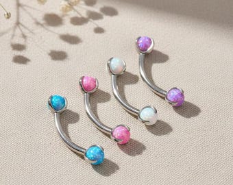 ASTM F136 Titanium Fire Opal Ball Claw Prong Set Internally Threaded Curved Barbell