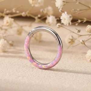 ASTM F136 Titanium Fire Opal Front Facing Clicker Hoop Ring Pink