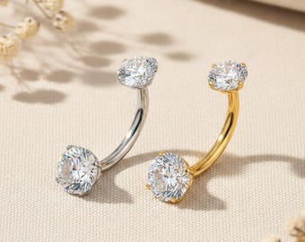 ASTM F136 Titanium Moissanite Sparkle Prong Set Internally Threaded Belly Button Ring