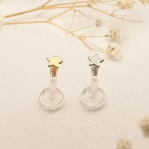 14K Gold BioFlex Star Push-Fit Stud Labret